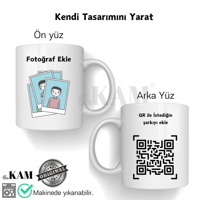 Kendi Tasarımını Yarat Kupa Bardak - Kişiye Özel  Fotoğraf ve Qr Şarkı Baskılı Bardak - A Kalite