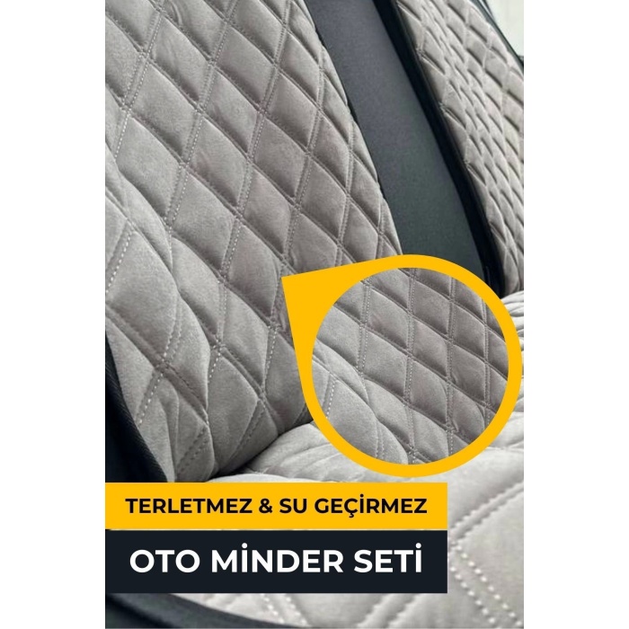 Su Geçirmez & Terletmez Sırtlı Oto Koltuk Minder Seti-koltuk Koruma Kılıfı (3LÜ SET)-gri