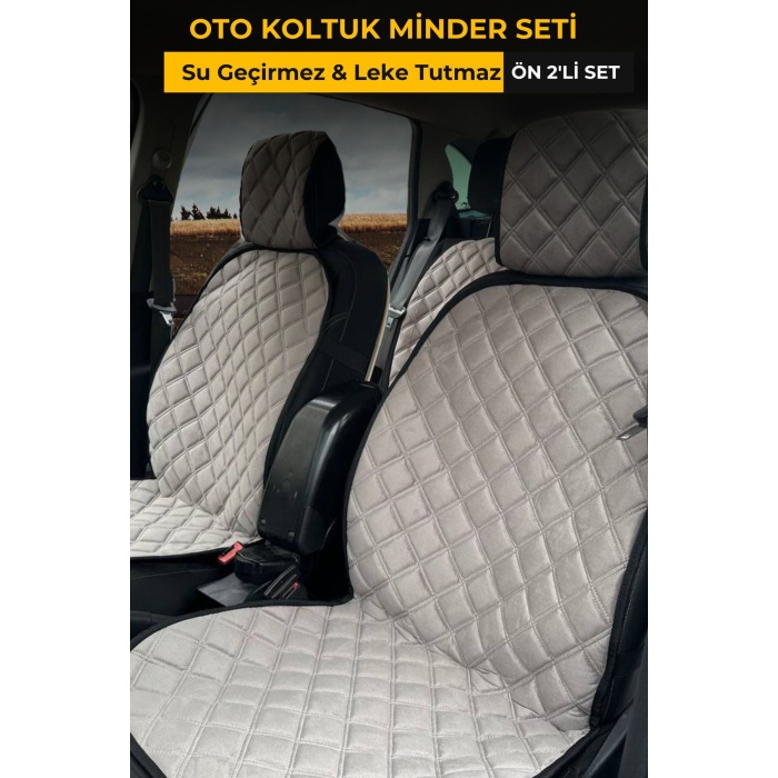 Su Geçirmez & Terletmez Sırtlı Oto Koltuk Minder Seti-Koltuk Koruma Kılıfı (2Li Set)-Gri