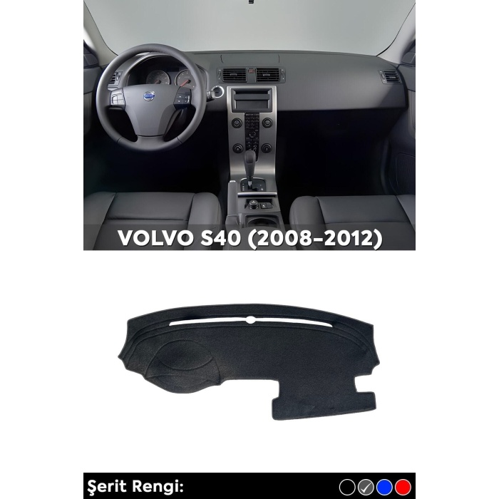 Volvo S40 (2008-2012) 3d Torpido Koruma Kılıfı - Ön Göğüs Kaplama - Gri Şerit