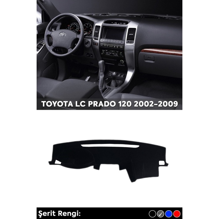 Toyota Lc Prado 120 2002-2009 3d Torpido Koruma Kılıfı - Ön Göğüs Kaplama - Gri Şerit