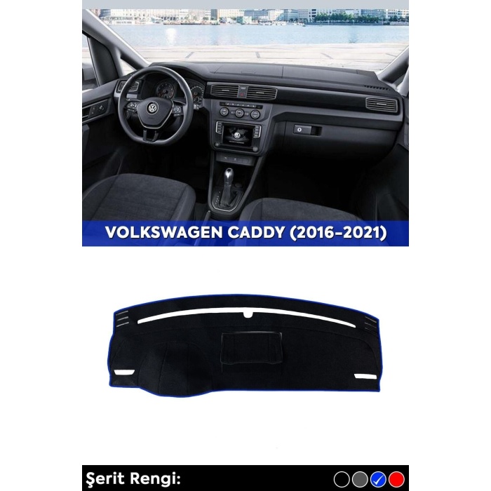 Volkswagen Caddy (2016-2021) 3d Torpido Koruma Kılıfı - Ön Göğüs Kaplama - Mavi Şerit