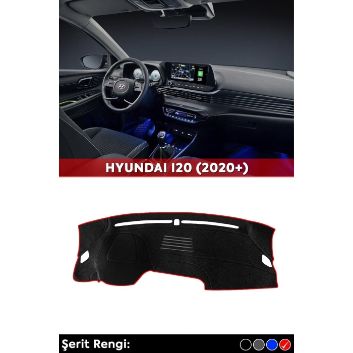 Hyundaı I20 (2020+) 3d Torpido Koruma Kılıfı - Ön Göğüs Panel Kaplama - Kırmızı Şerit