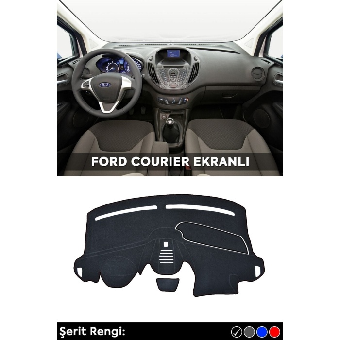 Ford Courıer Ekranlı (2013-2020) 3d Torpido Koruma Kılıfı - Ön Göğüs Panel Kaplama - Siyah Şerit