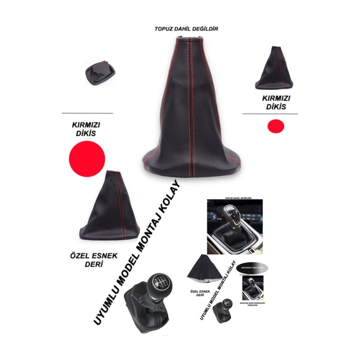 LV  SKODA 105 S Uyumlu Araç,Araba,Oto vites körüğü kırmızı dikiş
