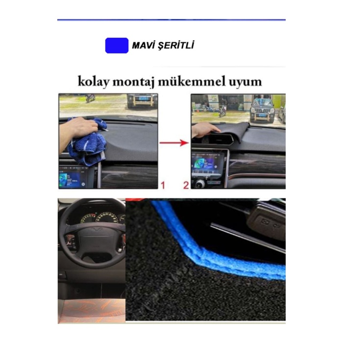 Honda Jazz (2002-2007) Modeller İçin Uyumlu 3D Ön Göğüs/Torpido Koruma - Mavi Şerit