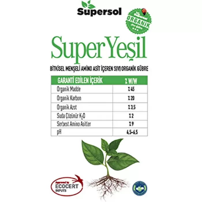 Supersol Biyoteknoloji Super Yeşil 1 L Bitkisel Menşeli Aminoasit Içeren Sıvı Organik Gübre