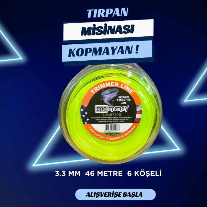 Enery 3.30 mm 46 m 6 köşeli sarı kopmayan tırpan misinası