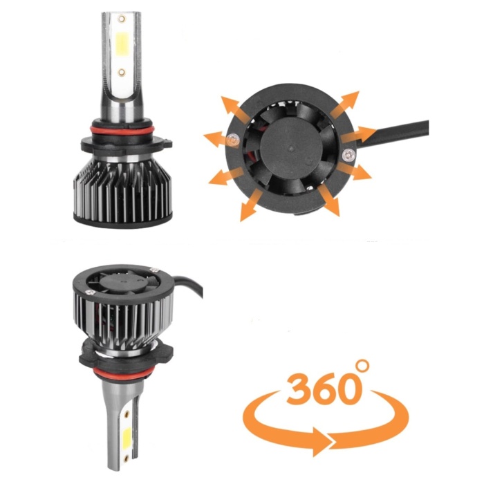 9006 Mini/slim Şimşek LED Xenon Far Ampul 12.000LM 6.500K Beyaz Renk, Fan Soğutuculu 12/24 VOLT