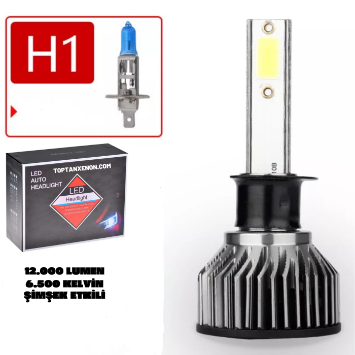 H1 Mini/slim Şimşek LED Xenon Far Ampul 12.000LM 6.500K Beyaz Renk, Fan Soğutuculu