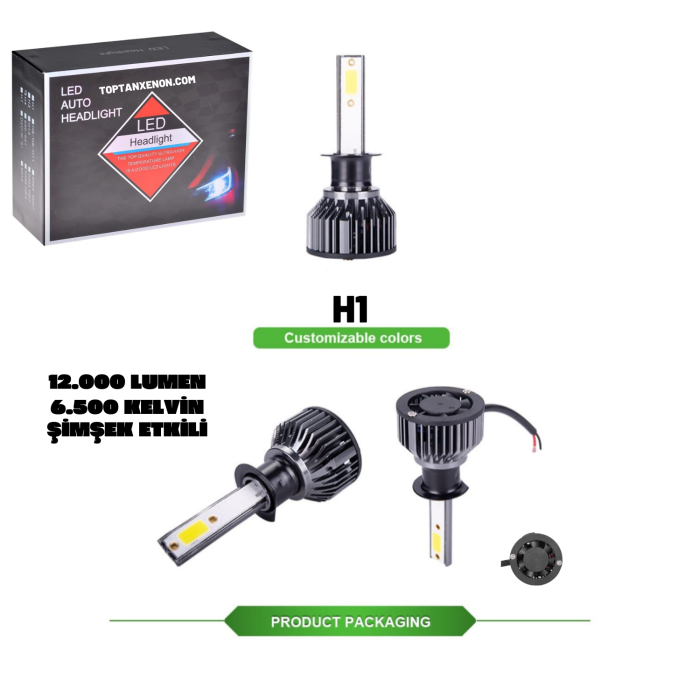 H1 Mini/slim Şimşek LED Xenon Far Ampul 12.000LM 6.500K Beyaz Renk, Fan Soğutuculu