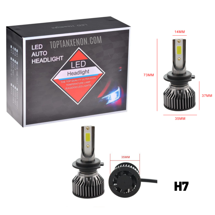 H7 Mini/slim Şimşek LED Xenon Far Ampul 12.000LM 6.500K Beyaz Renk, Fan Soğutuculu