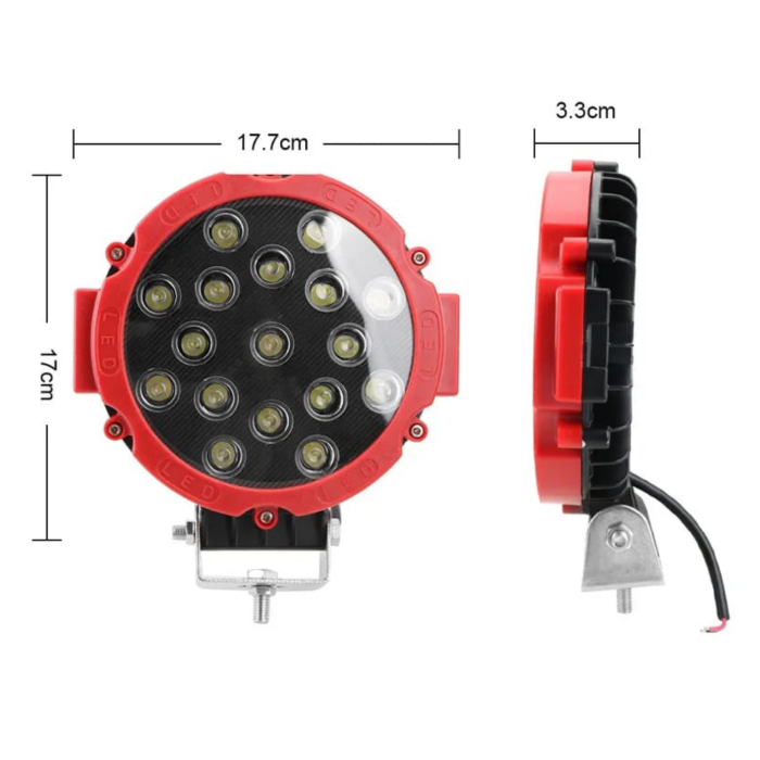 51 Watt 17 Ledli Off Road Sis Gündüz Farı Projektör Lambası 17 cm 5 ADET