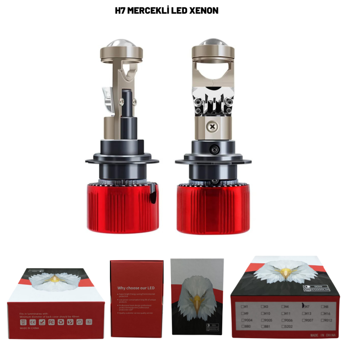 ŞİMŞEK ETKİLİ MERCEKLİ H7 LED XENON 65.000 LUMEN 6.500 K Ufukçizgili