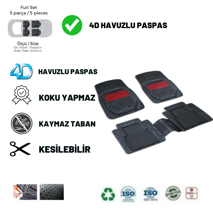 Volvo S40 2007 UYUMLU HAVUZLU ÜNİVERSAL YENİ NESİL PLUS PASPAS SİYAH - KIRMIZI