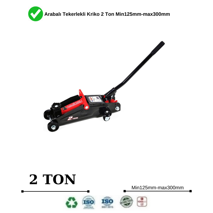 Arabalı Tekerlekli Kriko 2 Ton Min125mm-max300mm