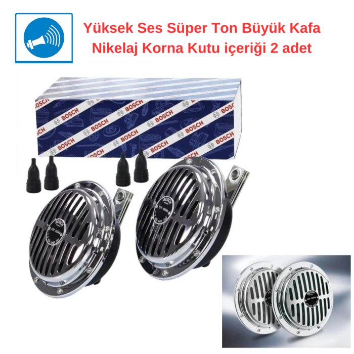 BOSCH Yüksek Ses Süper Ton Büyük Kafa Nikelaj Korna Kutu içeriği 2 adet