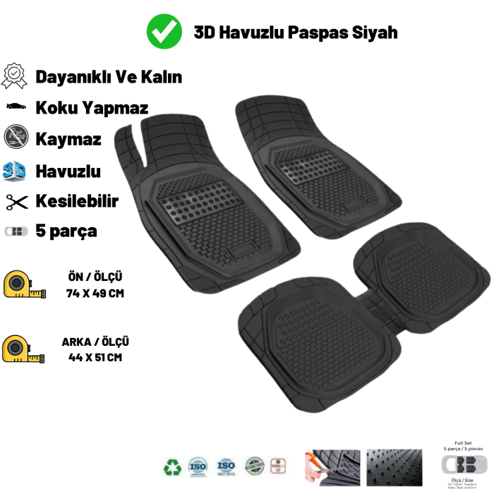 Volkswagen Passat 2000 4/N Kaymaz Taban 3D Havuzlu Paspas Siyah