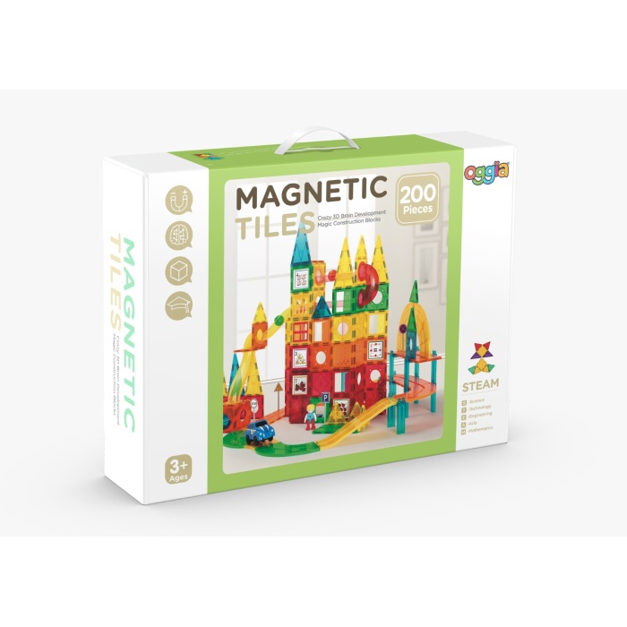 OGGİA Magnetic Tiles 200 Parça Premium Manyetik Oyuncak Seti KBM-200