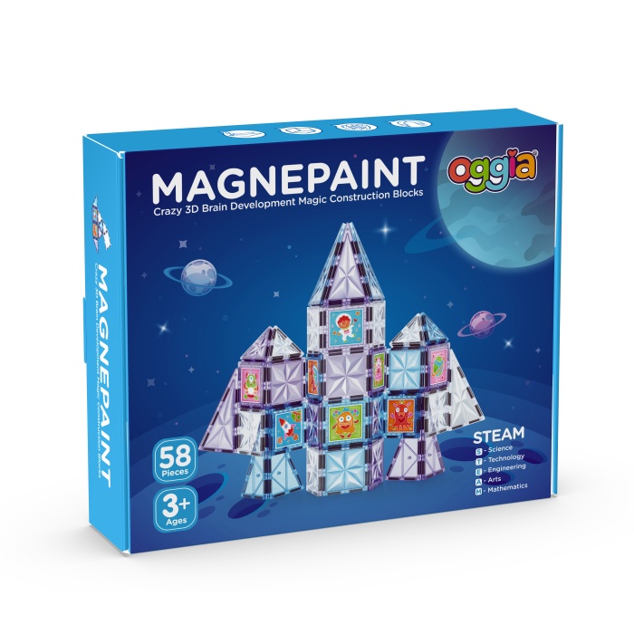 Oggia Magnepaint 58 Parçalı Premium Manyetik Oyuncak/bloklar Seti (Boyanabilen Bloklar) (Kbdj-58)