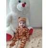 3-6-9-12 Ay Pooh Desenli Zebra Çizgili Şapkalı Sweatli 3lü Kız Erkek Bebek Tulumu(sarı)