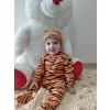 3-6-9-12 Ay Pooh Desenli Zebra Çizgili Şapkalı Sweatli 3lü Kız Erkek Bebek Tulumu (turuncu)