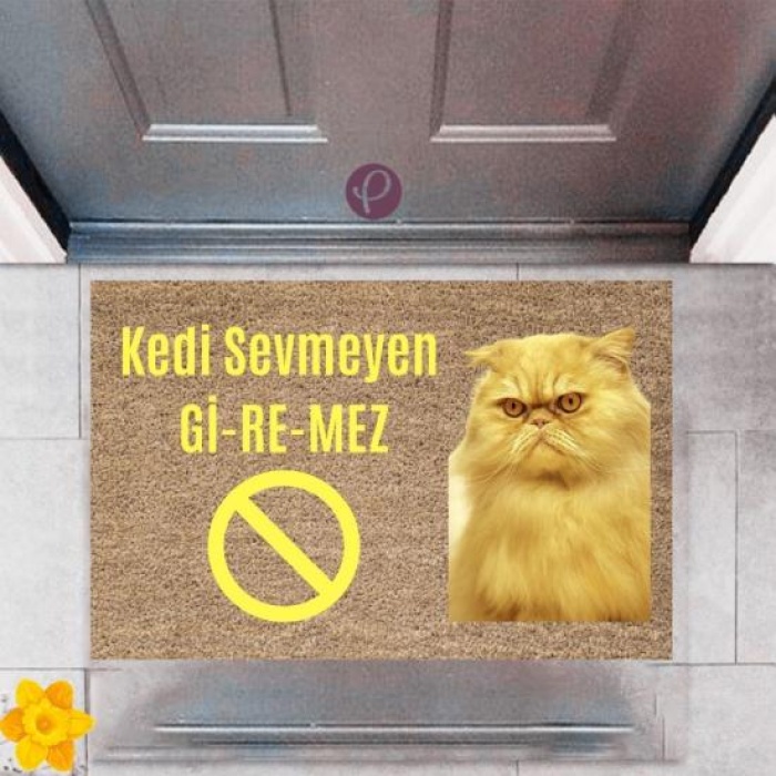 Kapı Önü Paspası Dekoratif Dijital Baskı Kedi Sevmeyen Giremez P-2375