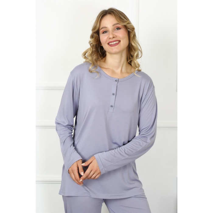 Beruflic Kadın 4xl-5xl-6xl-7xl-8xl Büyük Beden Lila Uzun Kol Pijama Takım 75013