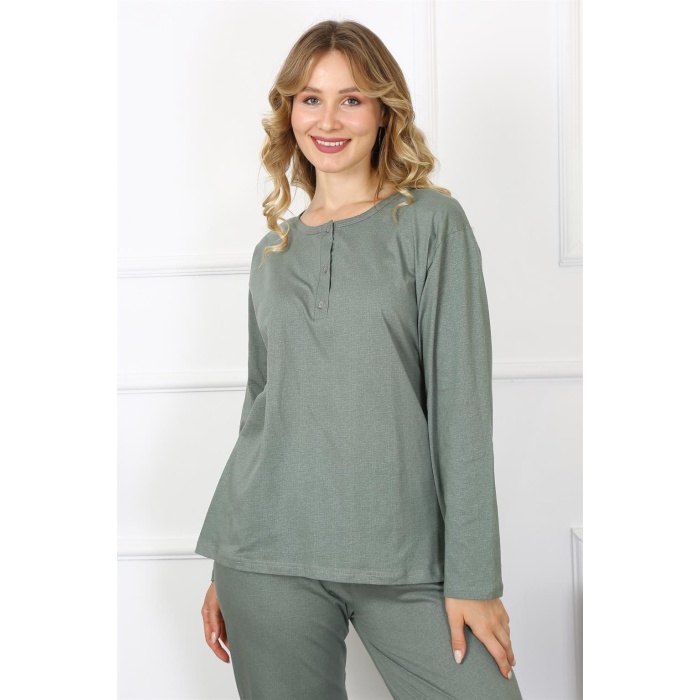 Beruflic Kadın 4xl-5xl-6xl-7xl-8xl Büyük Beden Yeşil Uzun Kol Pijama Takım 75013