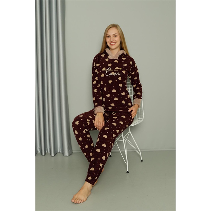 Beruflic Welsoft Polar Kadın Kapşonlu Pijama Takımı 8513