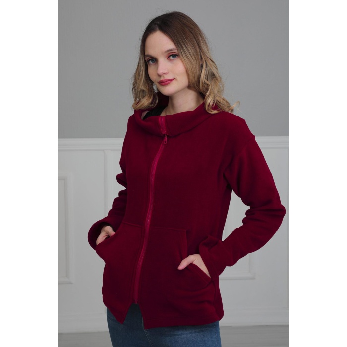 Fermuarlı Cepli Polar Sweatshirt,sw-4 Bordo