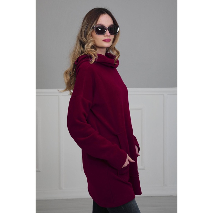 Önden Cepli Polar Sweatshirt,sw-1pl Bordo