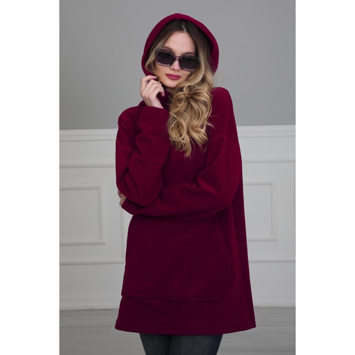 Önden Cepli Polar Sweatshirt,sw-1pl Bordo