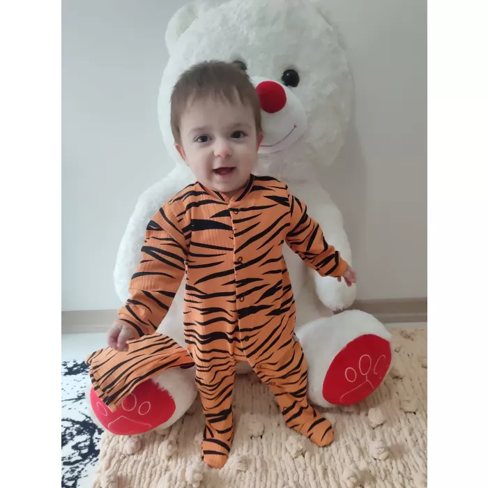 Pooh Desenli Zebra Çizgili Şapkalı Sweatli 3lü Kız Erkek Bebek Tulumu(sarı) Sarı