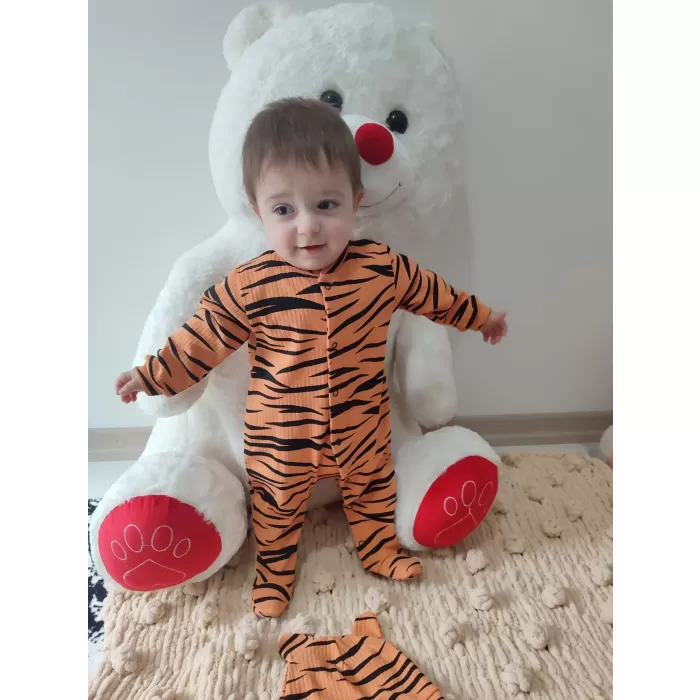 Pooh Desenli Zebra Çizgili Şapkalı Sweatli 3lü Kız Erkek Bebek Tulumu(sarı) Sarı