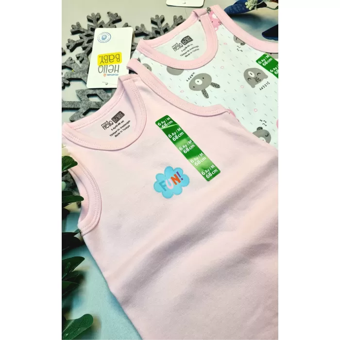 Kız Bebek Pembe  Hello Baby Yazlık Kolsuz Çıtçtıtlı Body Tulum 2 Adet