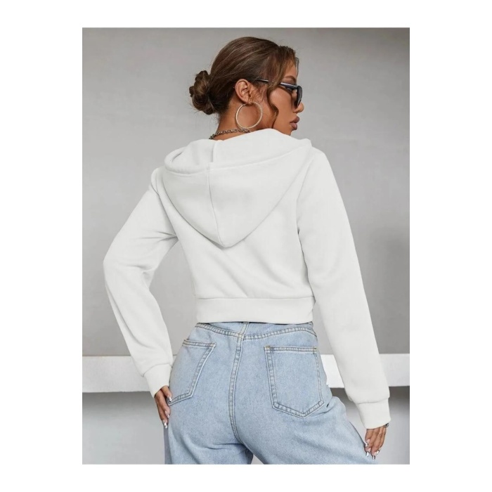 Kadın Sweatshirt 3 Iplik Kapşonlu Crop Sweatshirt