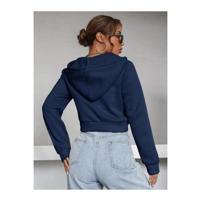 Kadın Sweatshirt 3 Iplik Kapşonlu Crop Sweatshirt