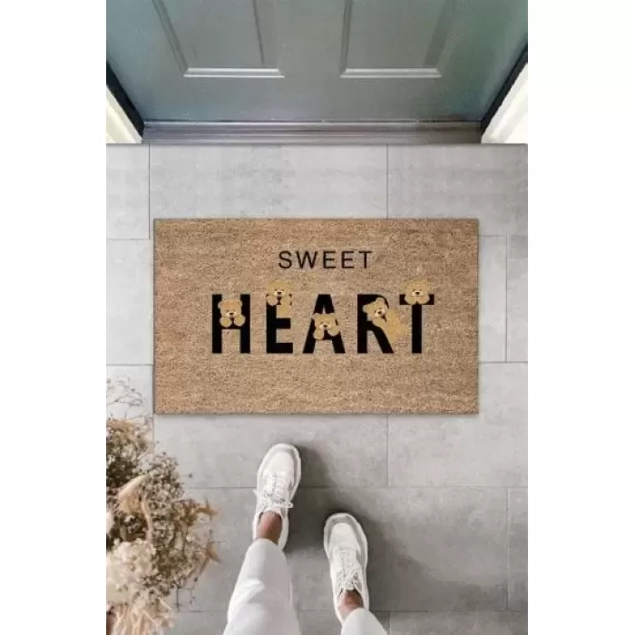 Bej Kapı Önü Paspası Sweet Heart Ayıcık Desen  K-3334