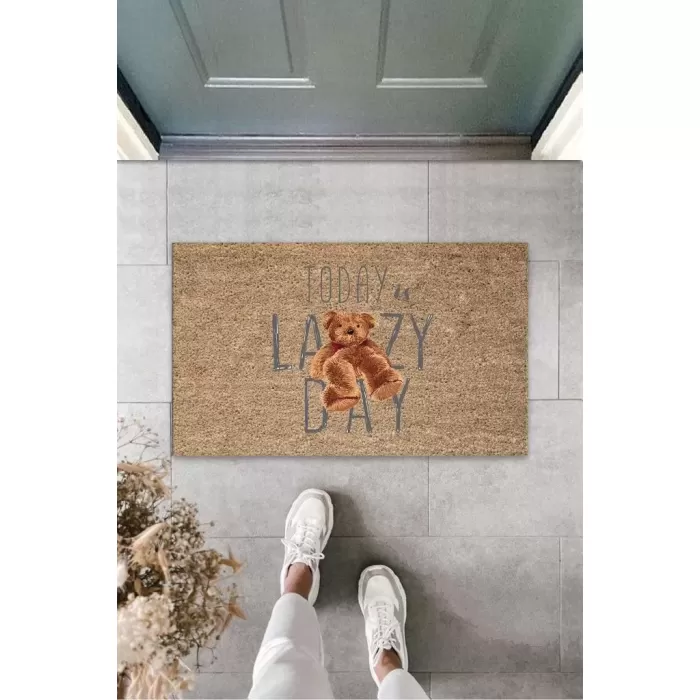 Kahverengi Kapı Önü Paspası Lazy Day Ayıcık Desen  K-3235