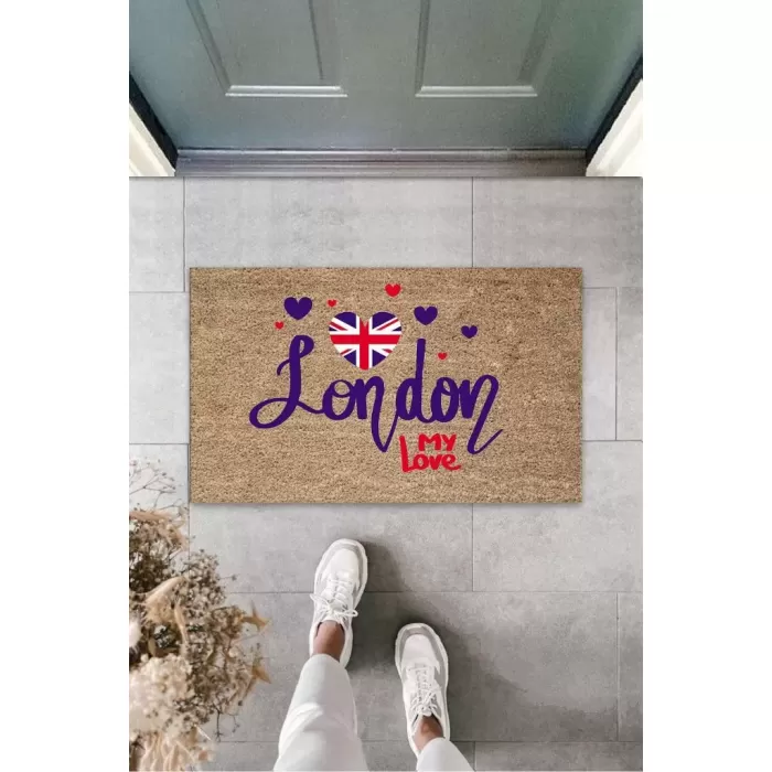 Dijital Baskı Kahverengi London My Love Paspas K-3154