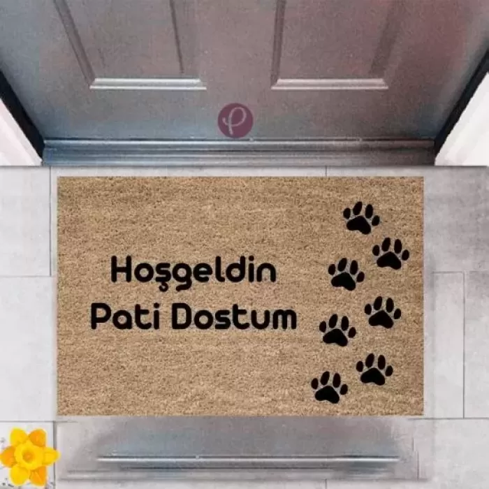 Kapı Önü Paspası Dekoratif Dijital Baskı Hoşgeldin Pati Dostum P-2421