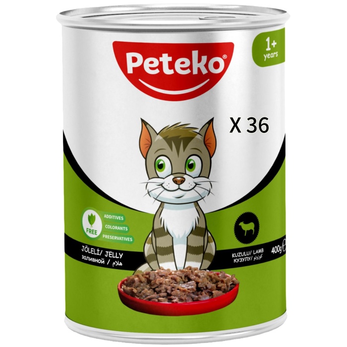 PETEKO PARÇALI KUZU ETLİ YAŞ KEDİ MAMASI 400 GR 36lı