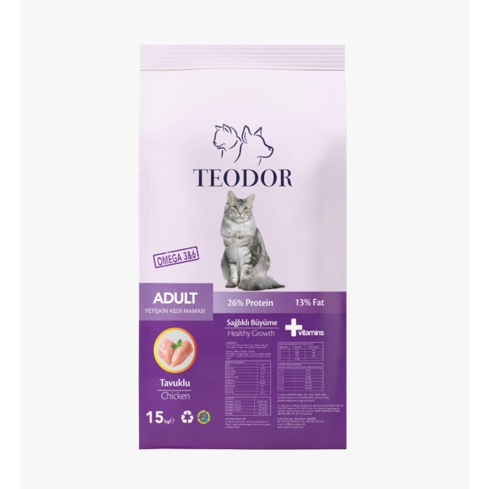 TEODOR ADULT TAVUKLU %26 PROTEİN YETİŞKİN KEDİ MAMASI 15KG