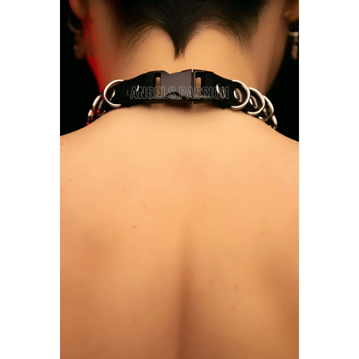 Şık Elastik Choker - Halka Detaylı Lastik Kolye - Şık Lastik Choker Harness - Brf576