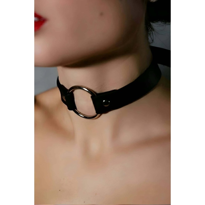 Tek Halka Detaylı Ayarlanabilir Şık Deri Choker - Brf684