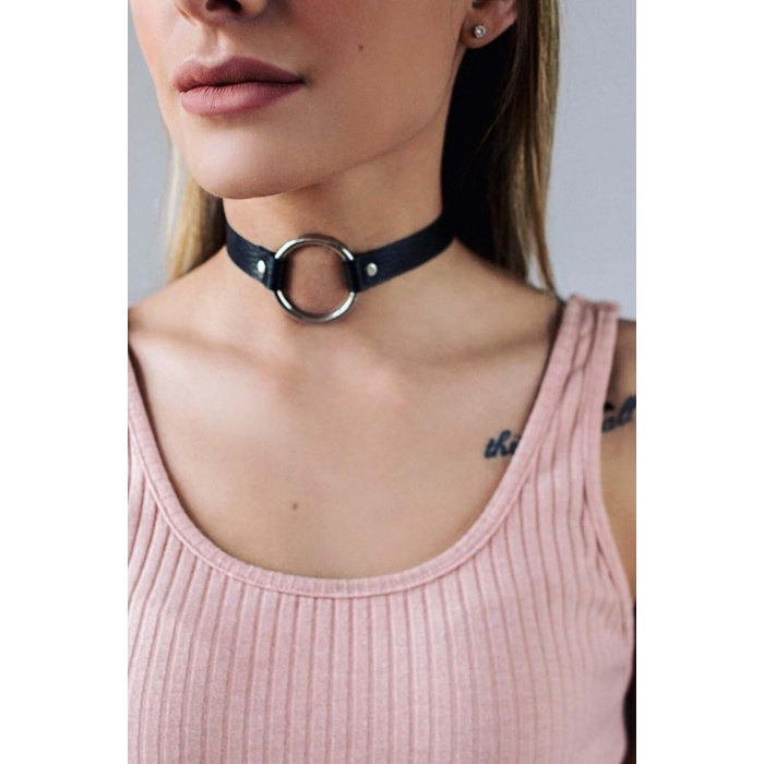 Halka Detaylı Ayarlanabilir Deri Zarif Choker - Brf686