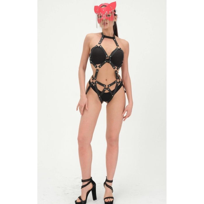 Kırmızı Zincirli Maske Ve Siyah Babydoll Takım 800183