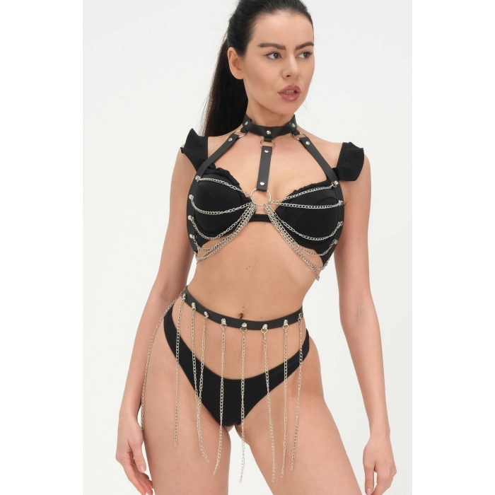 Zincirli Deri Sexi Harness Takım 800176