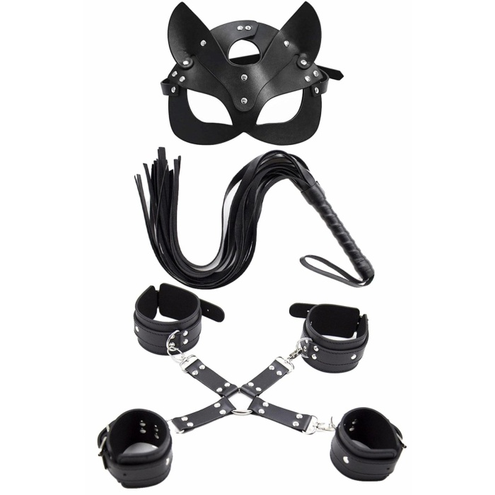 Beruflic Maske Kırbaç Bileklik 5 Li Harness Deri Set